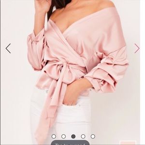 Pink Ruffle sleeve satin wrap top